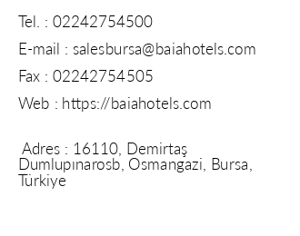 Baia Bursa Hotel iletiim bilgileri